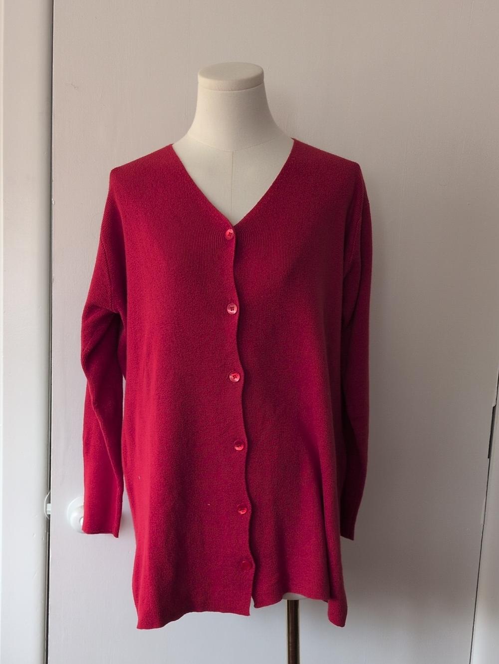 Innovation Sport Oversized Red V-Neck Cardigan- 100% Cotton - Size Small